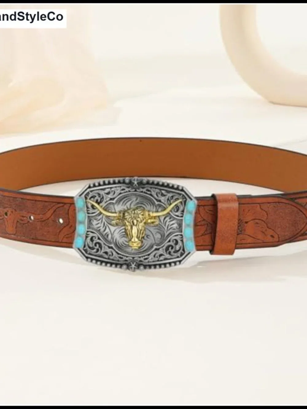 Western Longhorn Bull Belt Buckle Turquoise Design Zinc Alloy